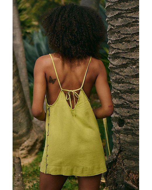 Free People Green Beachside Cotton-Linen Mini