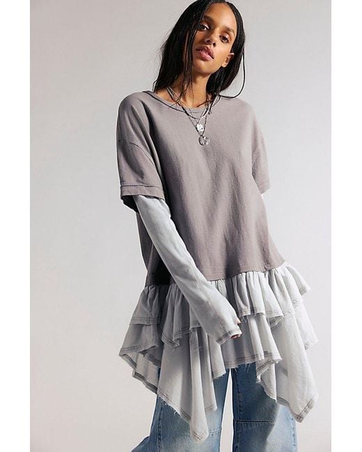 Free People Gray Tattered Love Tee