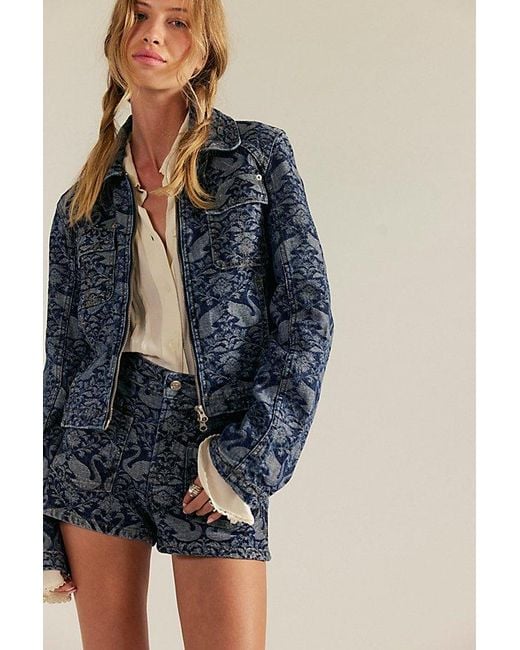 Free People Blue River Denim Printed Jacket