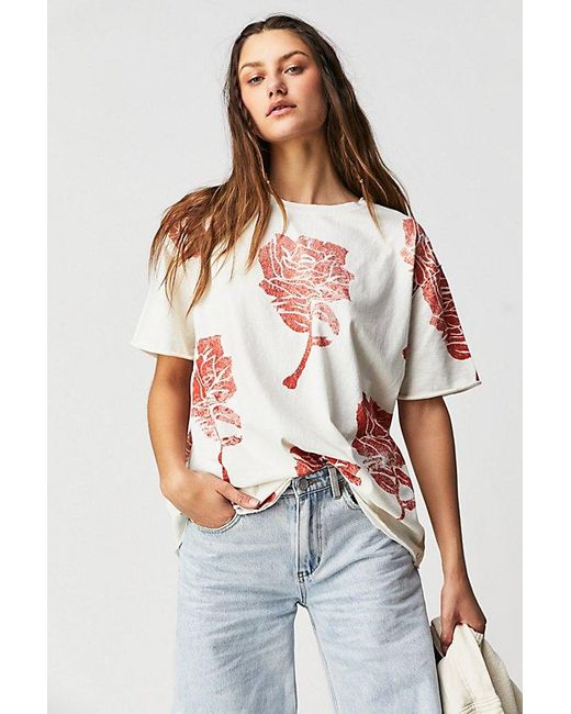 Free People Painted Floral Tee At Free People In White Combo, Size: Medium