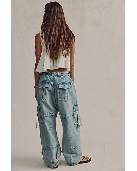 Free People Blue Reef Curved Cargo Jeans