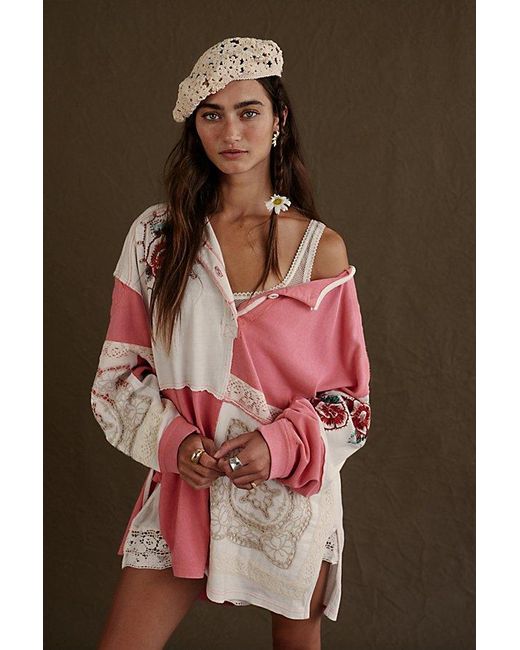 Free People Pink Attic Craft Polo