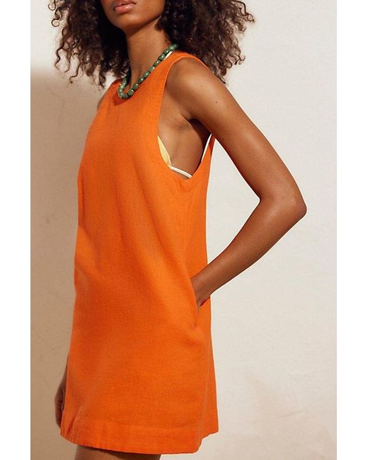 free-est Orange Full Of Sunshine Cotton-Linen Mini Dress By