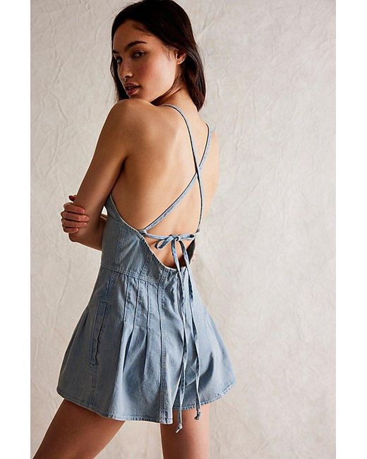 Free People Blue Nostalgia Ultra-shortalls