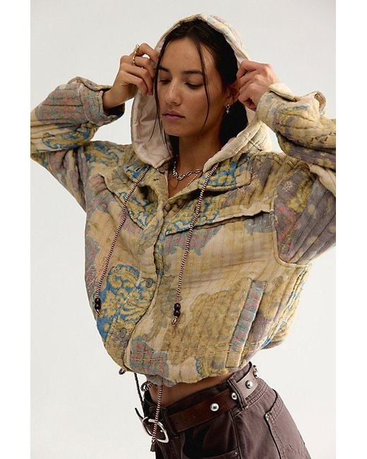 Free People Green We The Free Flora Quilted Bomber Jacket