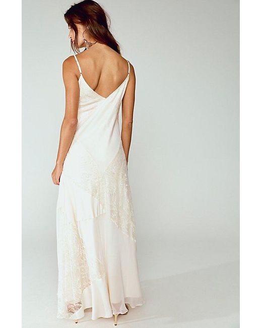 Nigel Preston White Patch Lace Chiffon Maxi Dress