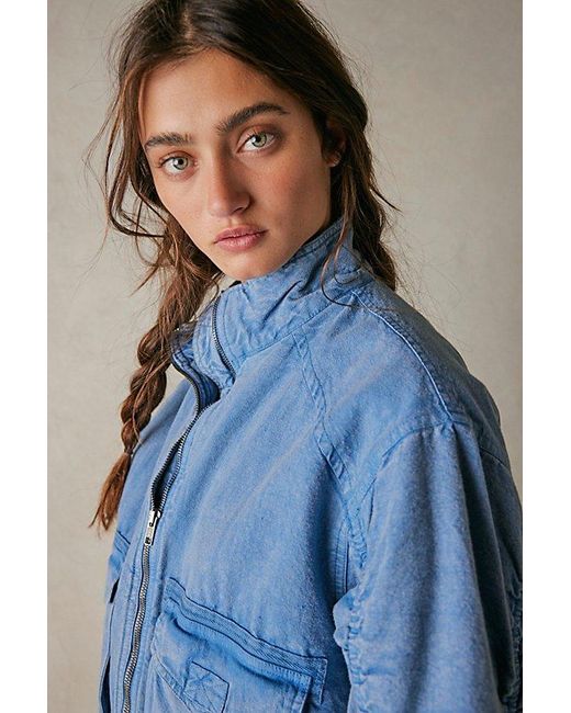 Free People Blue Flying High Bomber Jacket At Free People In Denim Grey, Size: Xs