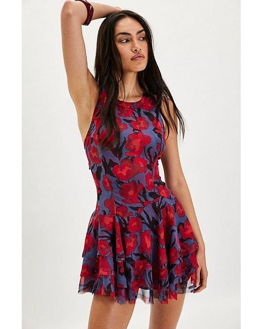 Free People Red Raven Printed Mini Dress