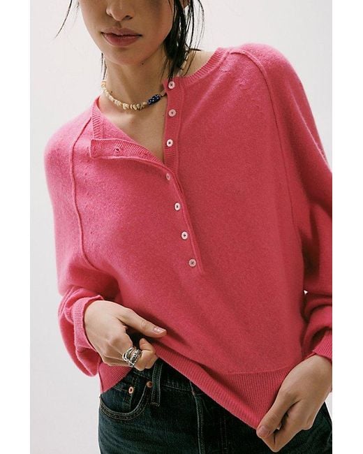 Free People Red Porta Cashmere Henley Sweater