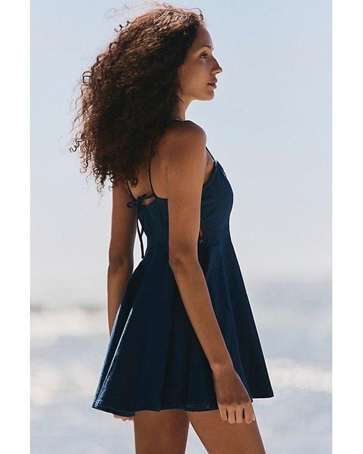 free-est Blue Tan Lines Stretch Linen Mini Dress By