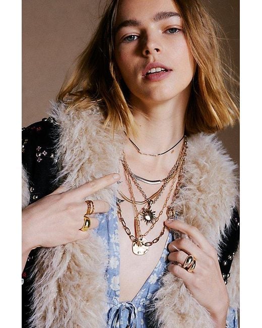 Free People Brown Layered Mixed Metal Charm Necklace