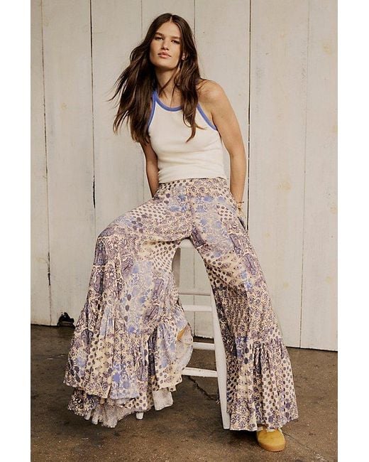 Free People Blue Summer Kiss Printed Godet Trousers