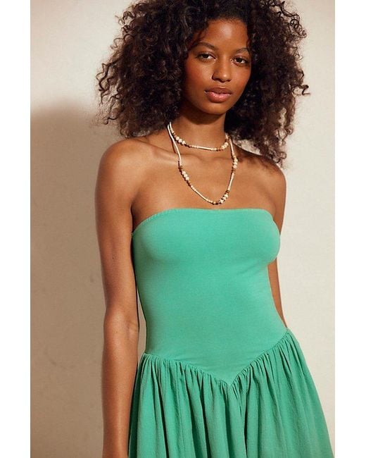 free-est Green Onda Drop-Waist Tube Midi Dress By