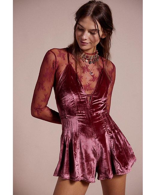 Free People Red Nostalgia Ultra-Velvet Romper