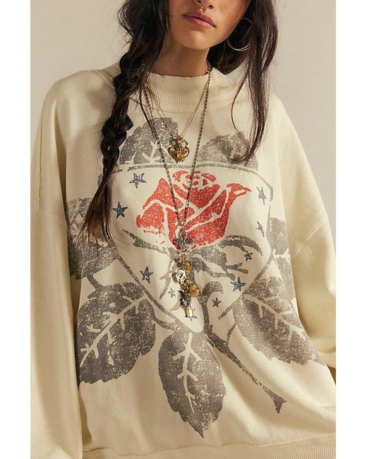 Free People Natural Palm Spring Turtleneck Graphic Pullover