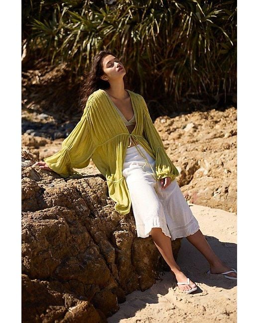 Free People Green Juliet Sheer Tie-Front Duster Top