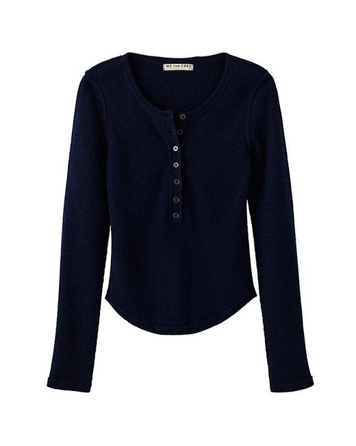 Free People Blue Hudson Solid Cashmere Henley