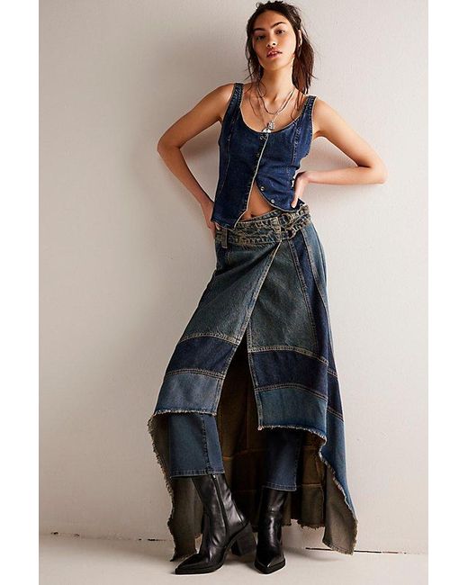 Free People Blue We The Free New Rules Denim Maxi Skirt
