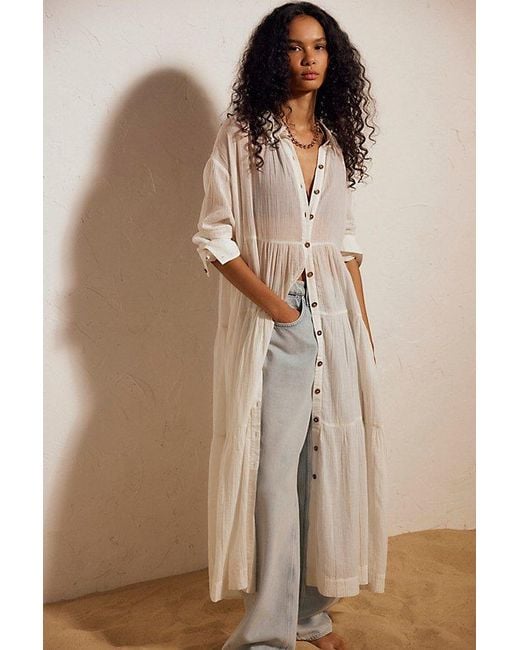 free-est Brown Salt Breeze Cotton Midi Dress By