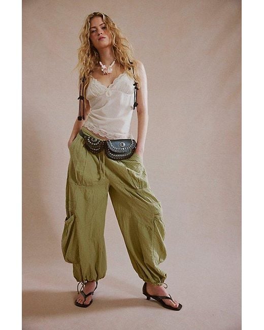 Free People Green Rush Effect Low-Rise Parachute Pants