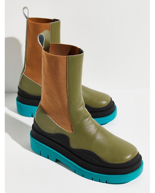 Free People Green Wavy Baby Chelsea Boots