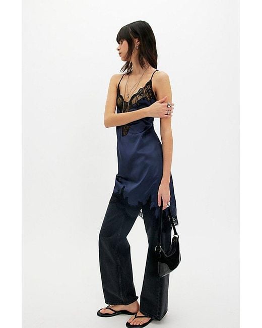 Free People Blue Heirloom Mini Slip Dress By