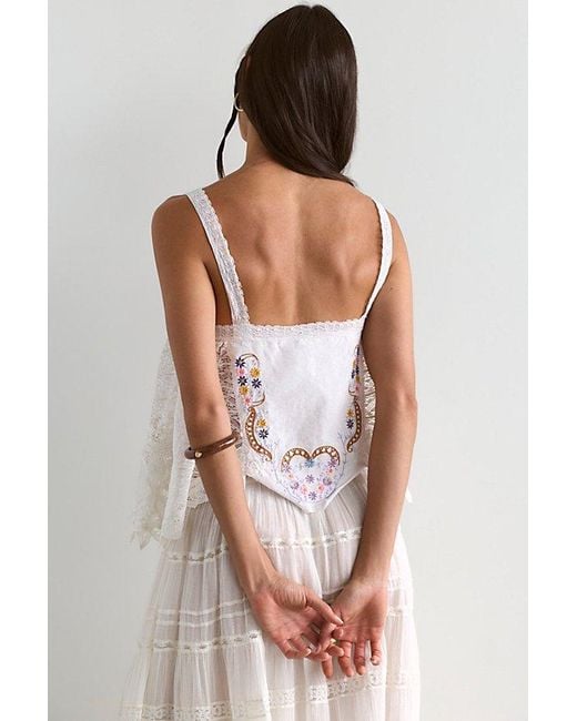 Free People White Chloe Embroidered Tank