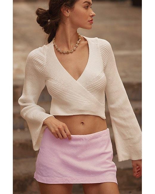 Free People Brown My Little Micro Mini Cotton-Linen Skort