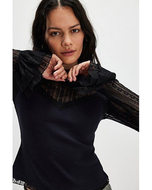 Free People Black Mina Long-sleeve Top