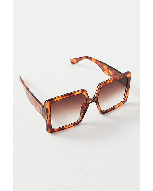 Free People Brown Line Of Sight Square Sunglasses At In Tort & Dusk