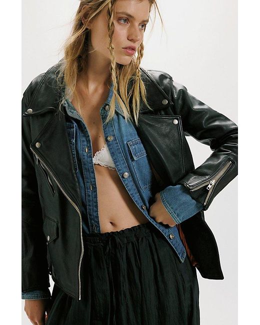 Free People Green We The Free Jealousy Leather Moto Jacket