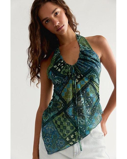 Free People Green Butterfly Effect Halter Top