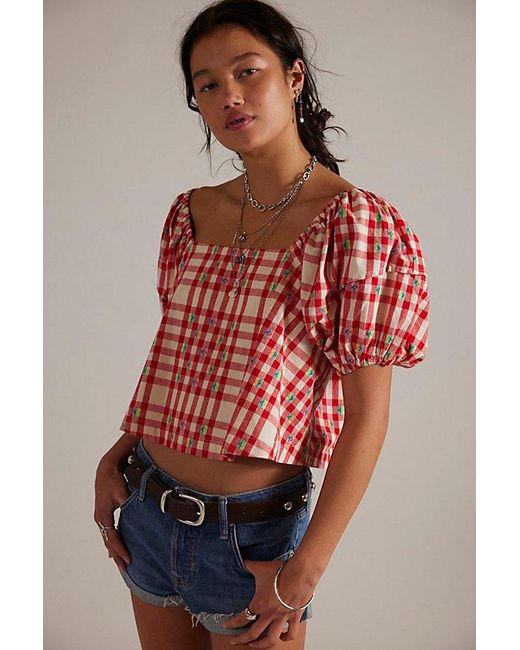 Free People Red Picnic Breeze Top