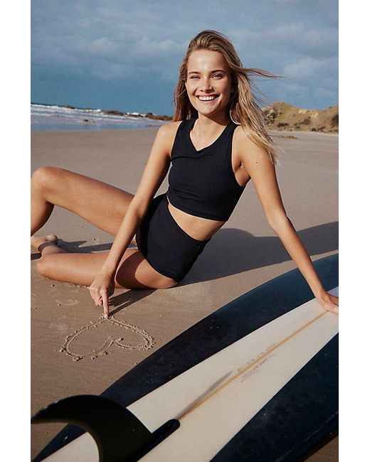Salt Gypsy Blue Crop Surf Top At Free People In Black Rib, Size: Small