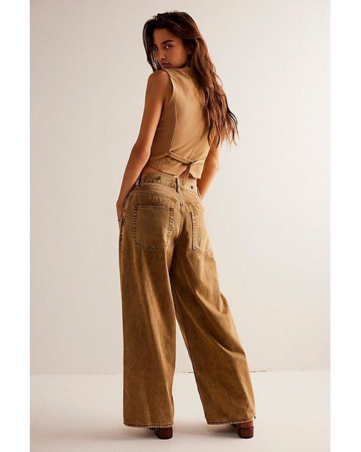 Free People Natural Electric Feels Dropped Wide-leg Jeans At Free People In Rocky Road, Size: 30