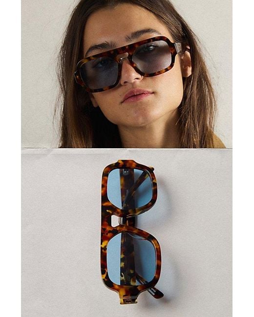 Free People Brown Rhiannon Modern Aviator Polarized Sunglasses