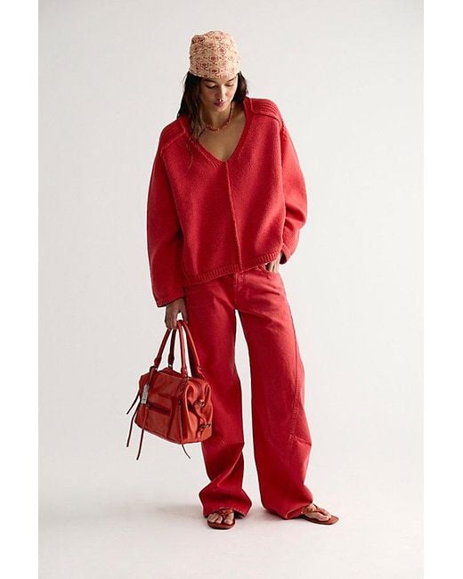 Free People Red Monarch Pullover