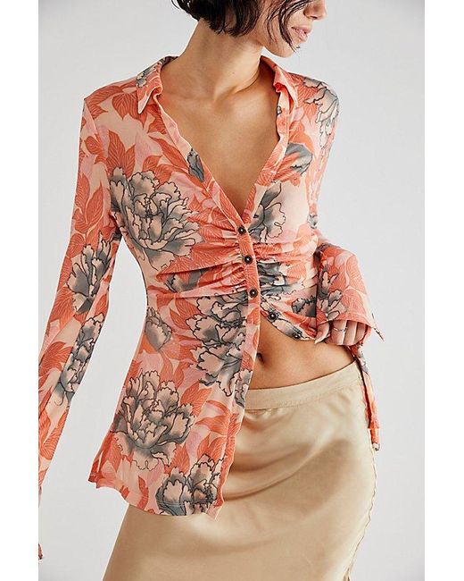 Free People Blue Lucky Shirtee At In Peach Bloom, Size: Xs