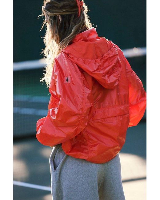 Free People Red Spring Showers Packable Solid Rain Jacket