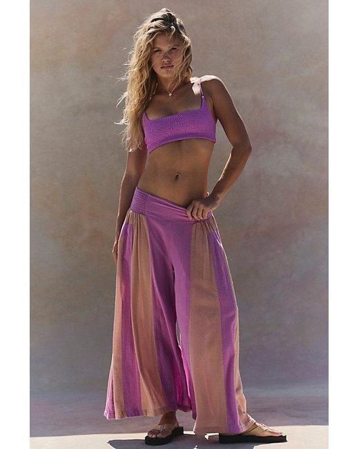 free-est Purple Liora Cotton Wide-Leg Pants By