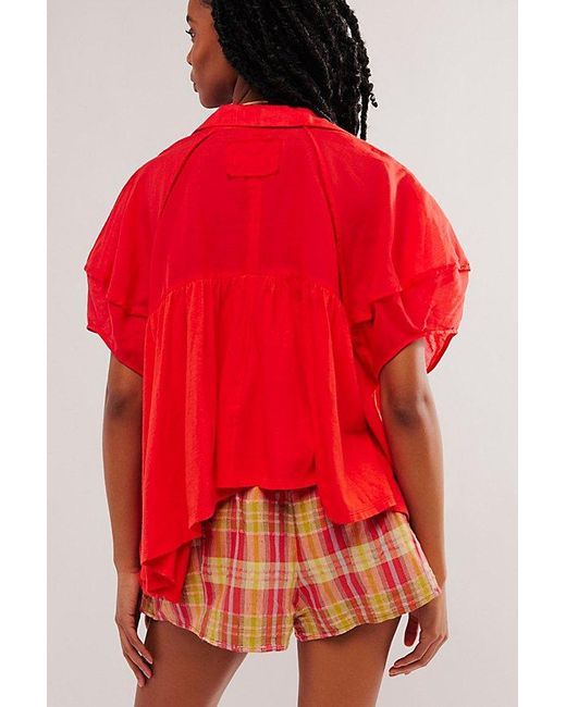 Free People Red Sunray Babydoll Top