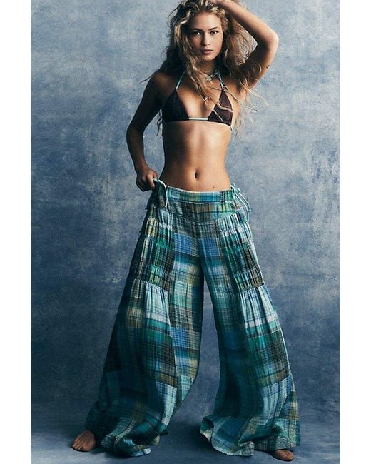 Free People Blue Swept Off Madras Pants