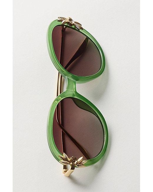 Free People Green Ines Round Sunglasses