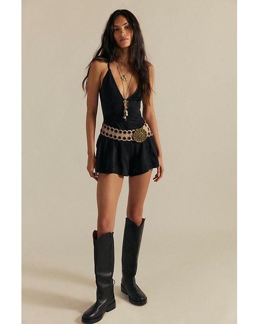 Free People Black Nostalgia Ultra-shortalls