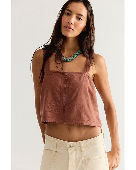 Free People Brown Nora Embroidered Top