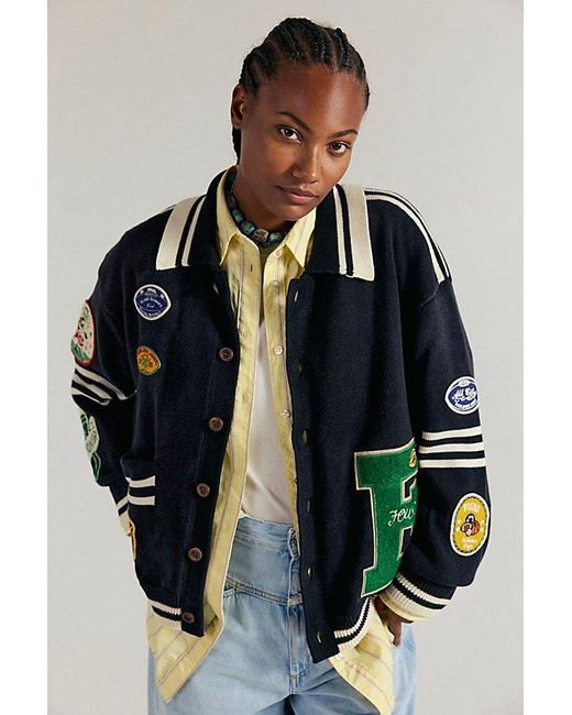 Profound Brown Varsity Patch Collared Cardigan By