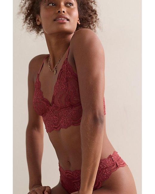 Intimately By Free People Red Last Dance Lace Longline Bralette By