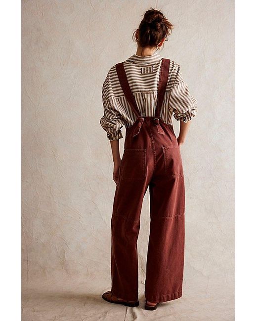 Free People Red Fields Of Flowers Wide-leg Dungarees