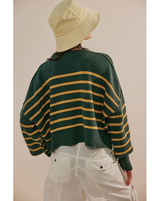 Free People Easy Street Stripe Crop Pullover At In Hunter Green Combo, Size: Xs