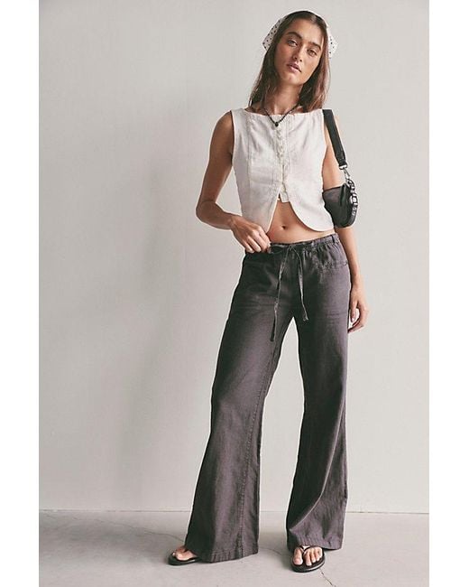 Free People Black Break The Ice Linen Slouch Flare Pants